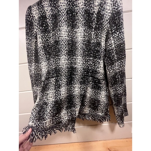CAbi Carol Womens Lined Jacket/Blazer Black&White Tweed Plaid Fringe Trim Size 8 - Picture 6 of 14